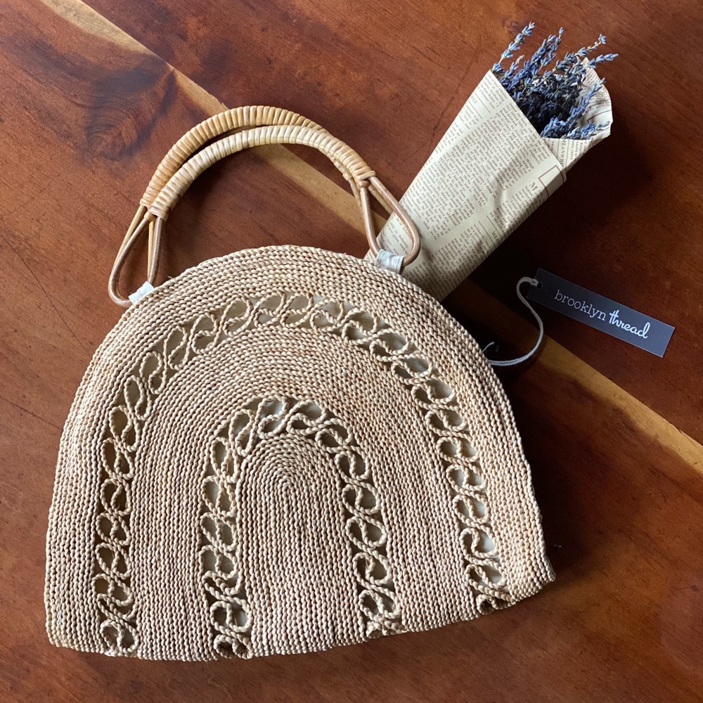 🌴 VINTAGE Halfmoon moon 🌙 Wicker Rattan Tote Bag Purse 🌴